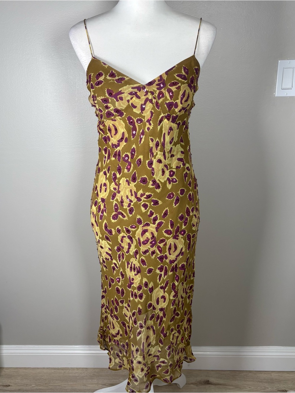 Y2k Catherine Malandrino Olive Green Slip Midi Dress